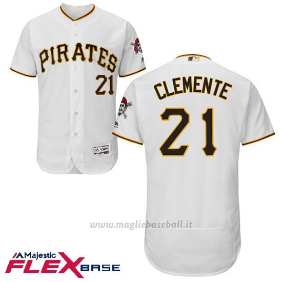 Maglia Baseball Uomo Pittsburgh Pirates Roberto Clemente Majestic Autentico Collezione Flex Base Bianco